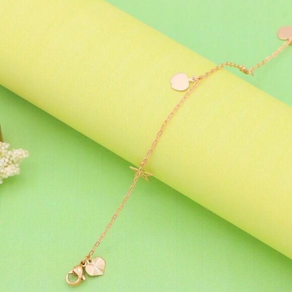 "Charming Rose Gold Anklet with Heart & Star Charms, XPAL1036 - Picture 7 of 12